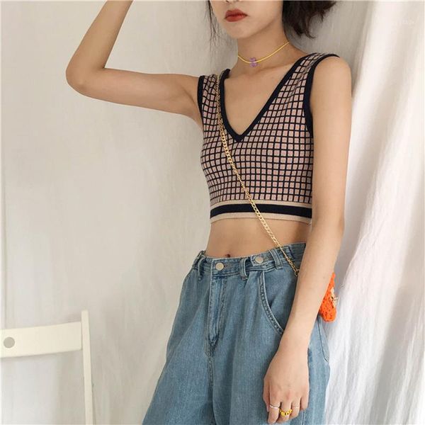 

women's clothing tees tanks camis summer new women streetwear low-cut sheath simple korean versio shorts plaid1, White