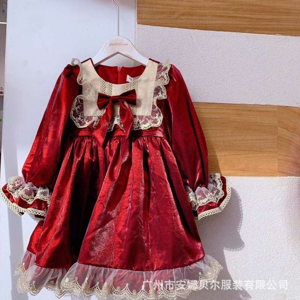 

princs 2020 winter red girls' lolita lovely new year drs children's korean bow skirt, Red;yellow