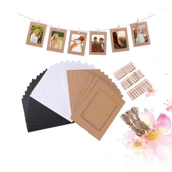 

30pcs 7 inch diy kraft paper p frames hanging wall decoration with clips and ropes1