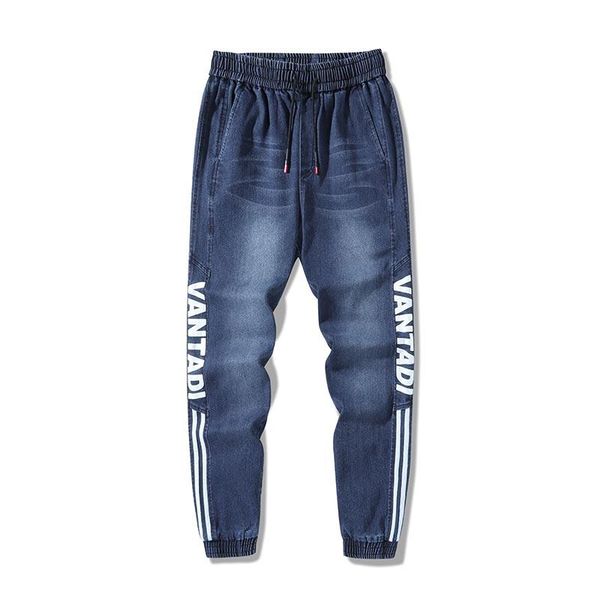 

men's jeans alphabetic pencil fit pants casual thin classic junior jogging, Blue