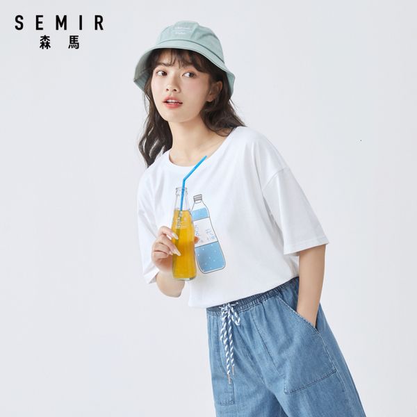 

semir round neck short-sleeved female small fresh contrast color printing comfortable shirt ins trend t-shirt
