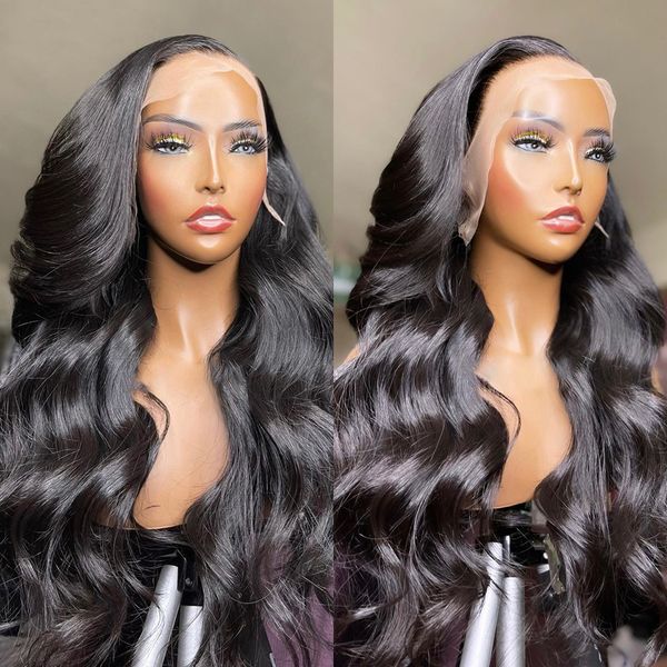 

30 34 inch body wave transparent 13x4 13x6 360 frontal human hair wigs brazilian 5x5 lace closure loose water wave wig for women, Golden;white
