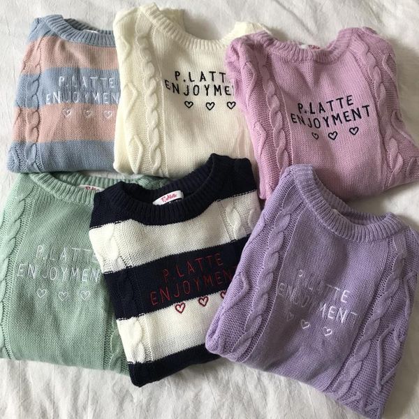 

2020 new women sweater enjoyment letter embroidered sweater round neck knitted cute women1, White;black