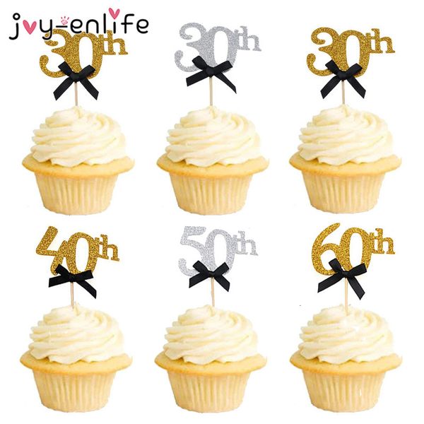 

10pcs gold 30th/40th/50th/60th years birthday cake ers hen party anniversary cupcake decoration supplies