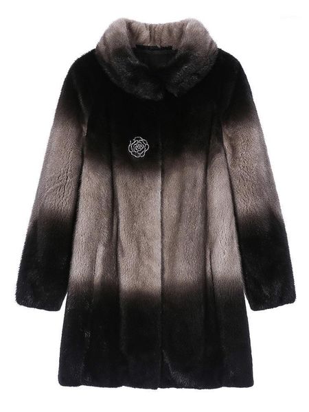 

women 2021 winter faux fur coat imitation jacket female thick warm medium-long coats new middle-aged outerwear s1381, Black