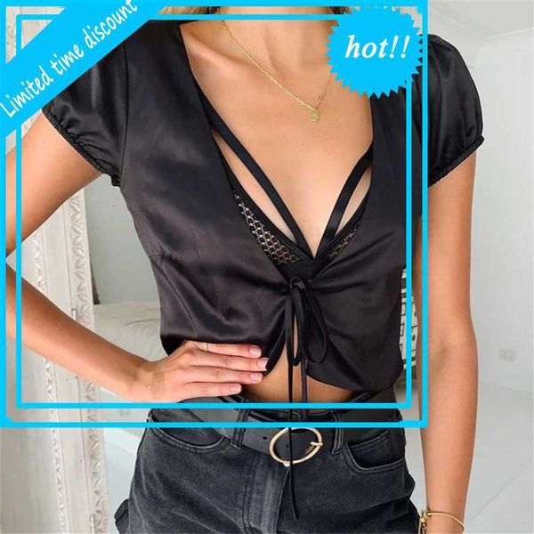 

women summer satin gladiator shoes fashion lightweight short mouw vest kant up shirts blouse women's clothing, White