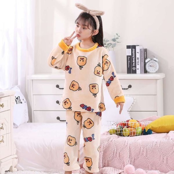 

8-16 sve cartoon long new cute size pullover children's pajamas flannel warm suit girls' home wear 2poj, Blue;red