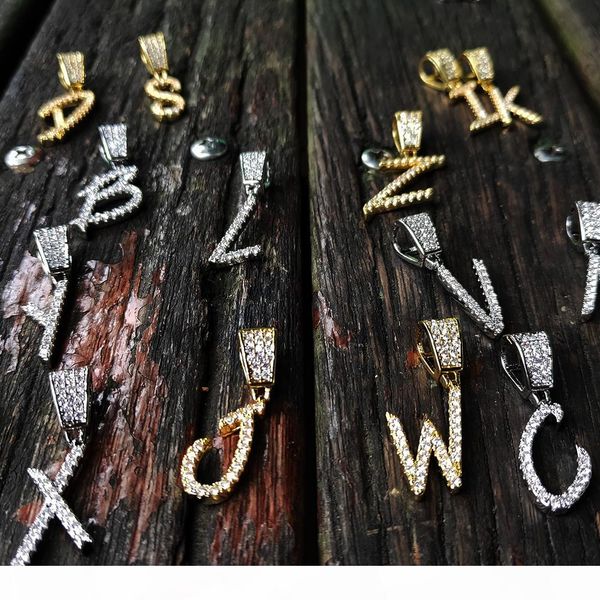 

iced out custom cursive writing initial letters pendant necklace with 24inch rope chain cubic zirconia for men hiphop jewelry, Silver