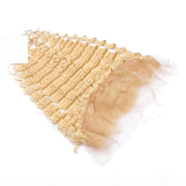 

brazilian deep wave 613 blonde human hair lace frontal closure 13x4" bleach blonde virgin hair full frontal lace closure ear to ear, Black;brown