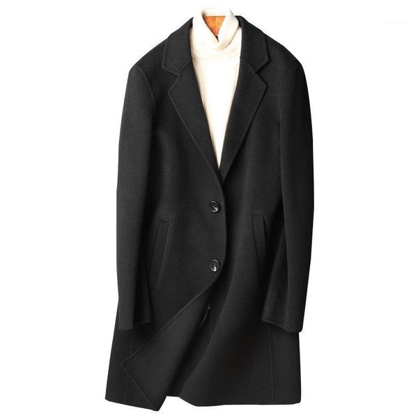 

new autumn winter wool coat men's long windshield wool coat double-sided english wind cashmere long overcoat fashion outwear1, Black
