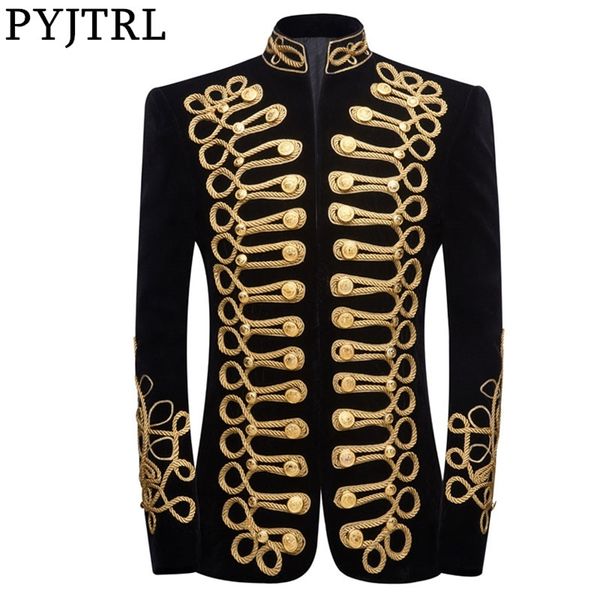 Pyjtrl masculino plus size handmake preto ouro bordado veludo blazer dj cantores boate traje elegante terno jaqueta palco usa 220310