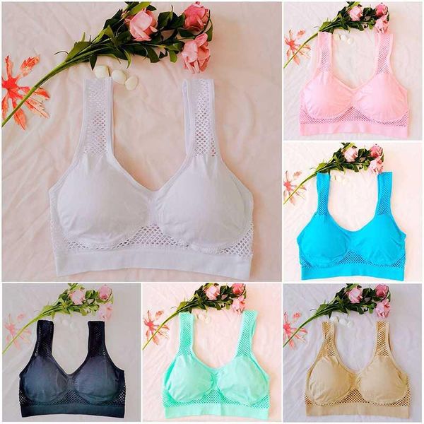 

women sujetador deportivo sports bra mesh brathable push up female gym fitness underwear sleeping running yoga kg-1145, White;black