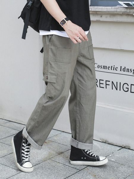 

men zip fly wide leg pants p57a#, Black