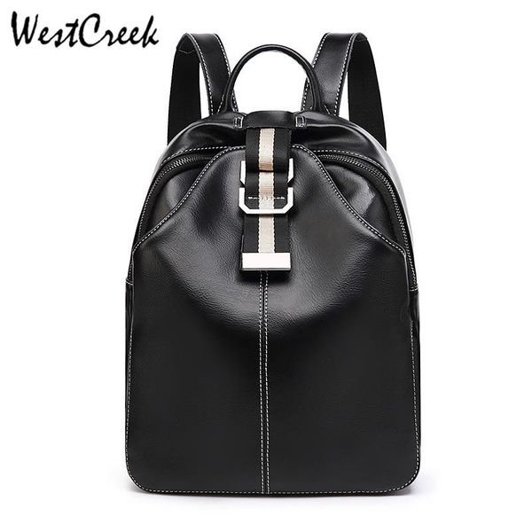 

westcreek brand small women retro oil wax leather backpack shoulder bag multi-functional leather buckle decoration for students