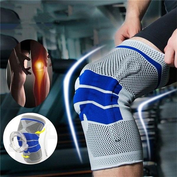 

1pcs knee patella protector brace silicone spring knee pad basketball running compression sleeve support sports kneepads, Black;gray