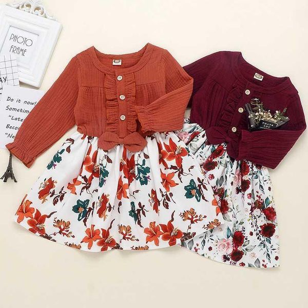

girl's dresses girls 2021 baby kids floral print ruffle princess dress autum outfits vestidos infantil vetement enfant fille1, Red;yellow