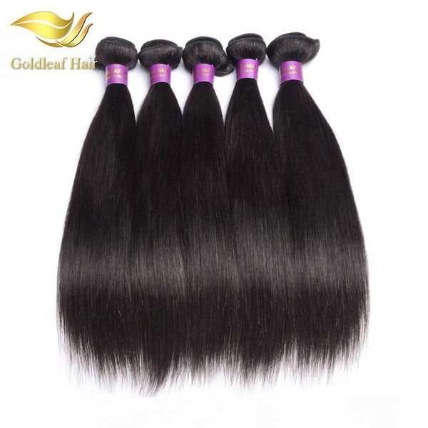 

goldleaf 1pc malaysian human straight weft brazialin hair peruvian hair indian mongolian virgin remy hair, Black
