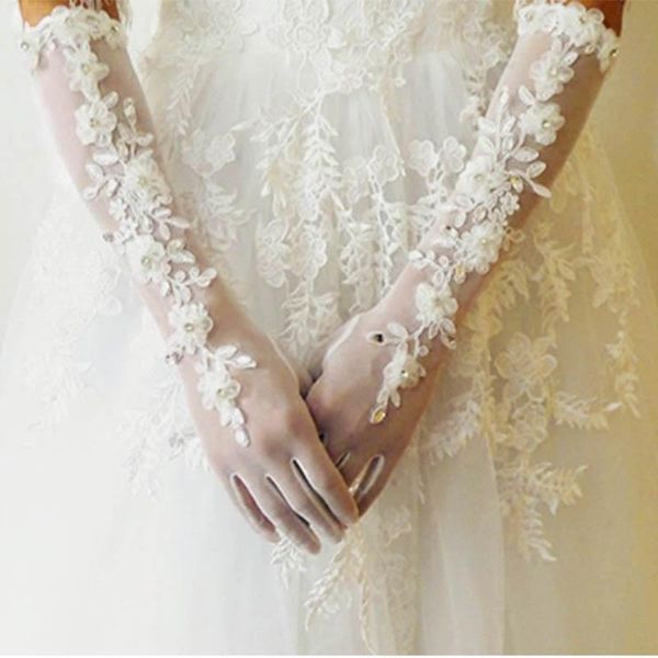 

bride full finger long ivory gloves fashion wedding dress accessories elegant lace glove party cosplay props full length gloves h jllown, White