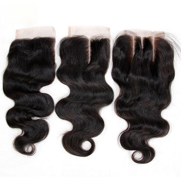 

7a lace closure 4x4 malaysian virgin body wave human hair lace closures pieces middle 3 way part natural color dyable, Black;brown