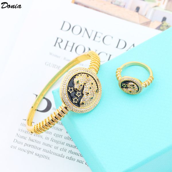 

donia jewelry party european and american fashion leopard head animal micro-inlaid zircon bracelet ring set designer bracelet ring set, Black