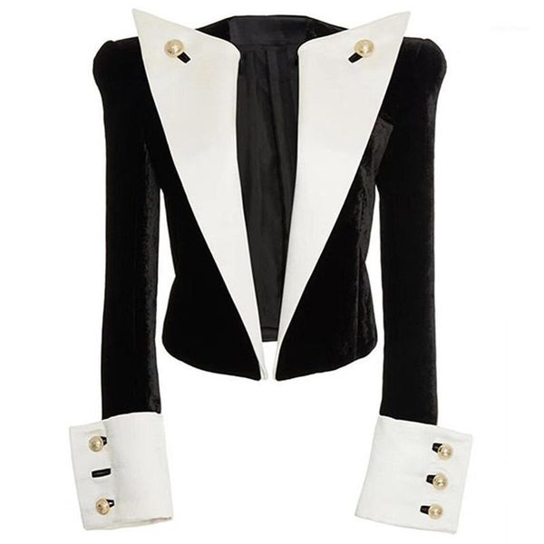

womens short jacket vintage elegant slim suit jacket coat velvet cotton fashion high street runway designer clothes1, Black;brown