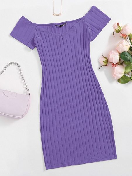 

off shoulder rib knit bodycon dress i85l#, Black;gray