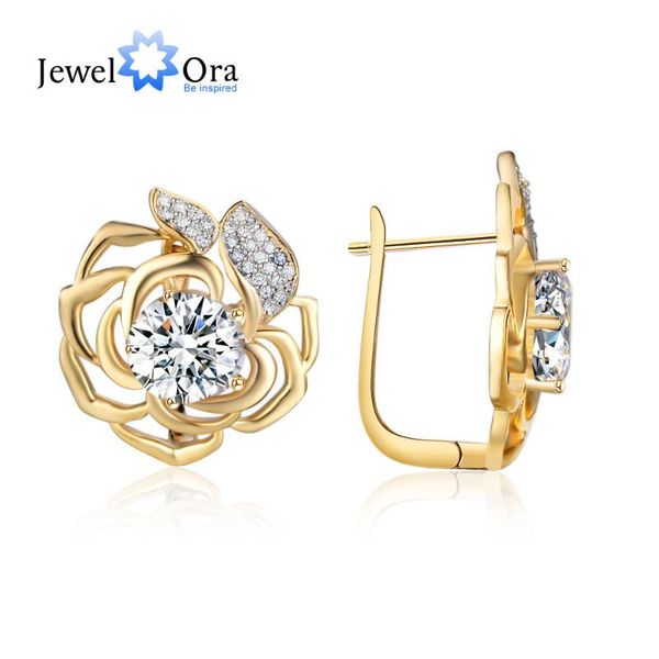 

gold hoop earrings copper romantic flower party cubic zirconia classic jewelry for women (jewelora ea102937, Golden;silver