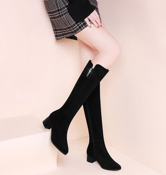

net red thin boots 2020 new winter plus velvet thick with medium long slimming high boots, Black