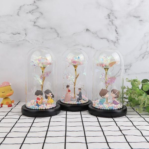 

decorative flowers & wreaths valentine's day foil gold rose in a glass dome with led light for wedding halloween decorations1