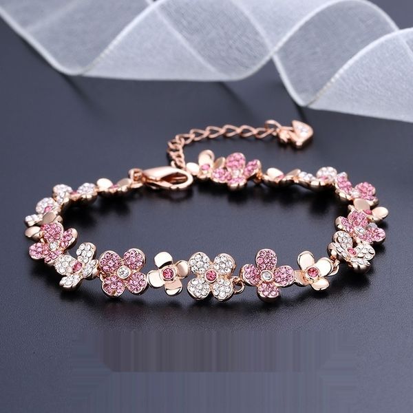 

день романтик 12syo ezhbd shijia pink diamond flower золотой подарок цветок браслет rose lady золотой браслет рука отделка валентина, Golden;silver