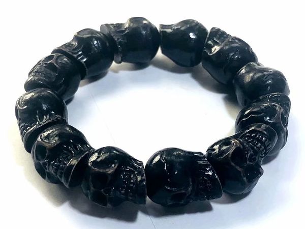 

vintage men's gothic skull skeleton bone cuff biker bracelet, Black