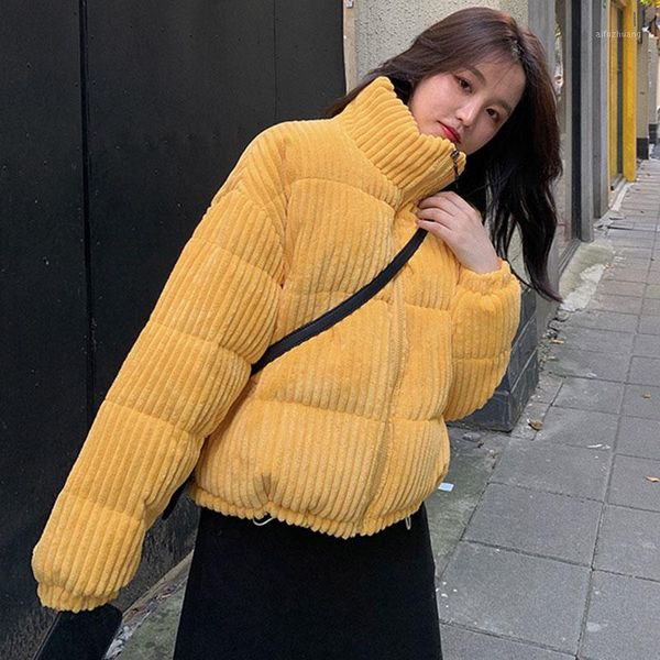 

2020 new padded jacket women coat parka short autumn winter corduroy bread parkas female student candy color thick jackets 20201, Black