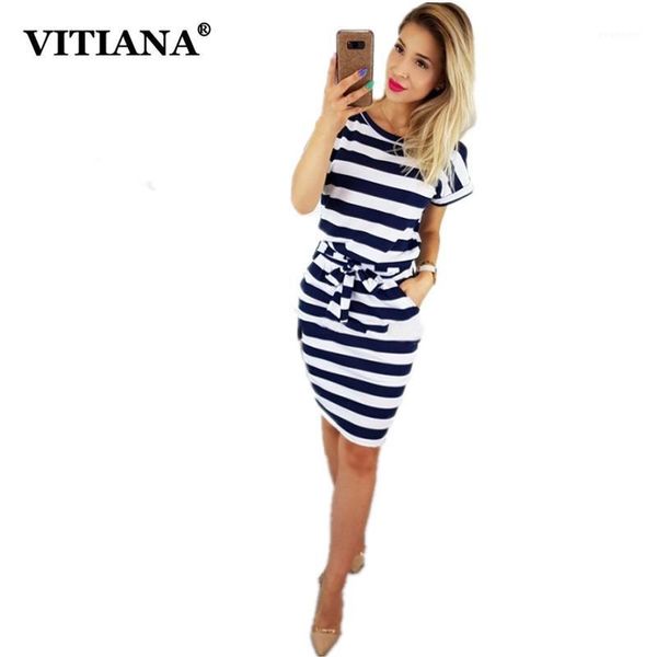 

vitiana women plus size 3xl elegant office mid dress female 2018 summer autumn white black striped belt casual pencil dresses1, Black;gray