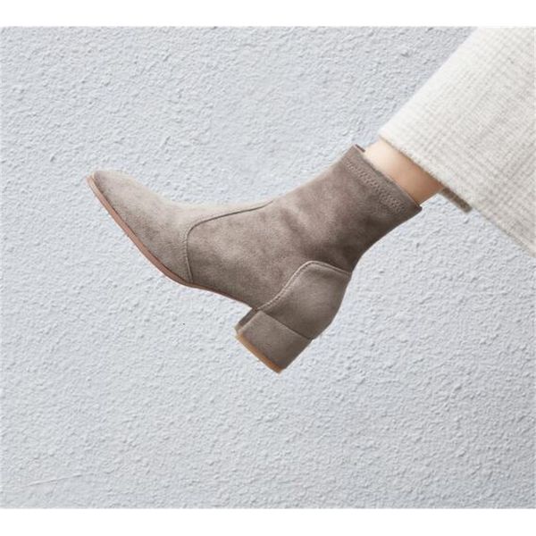 

new spring 2021 plus size 22-26.5cm long suede short boots pointed toe toe-tip lambskin insole 1 8nes, Black