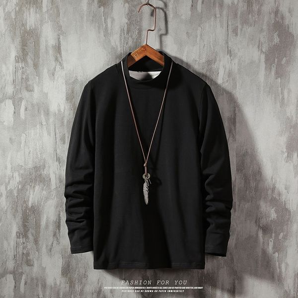 

2021 new autumn spring fashion oversized tall black-white tshirt male sleeve long neck shirt for man t u3gd, White;black