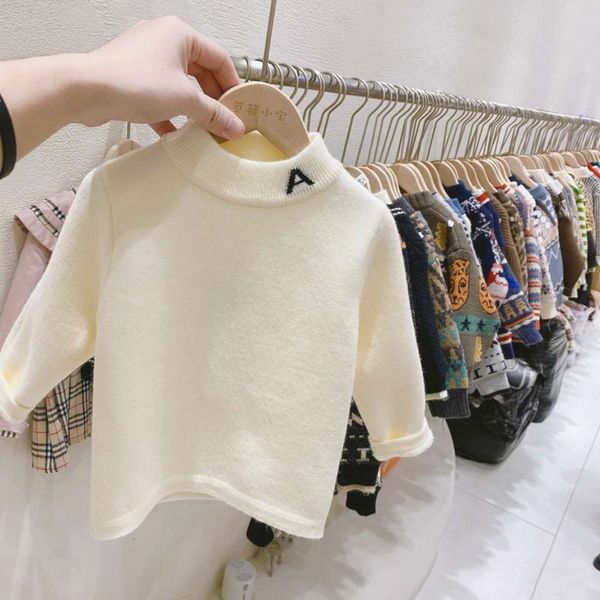 

strawberry xiaobao clothing 2020 winter new children's sweater men's and women's letter half high collar one piece cashmere, Blue