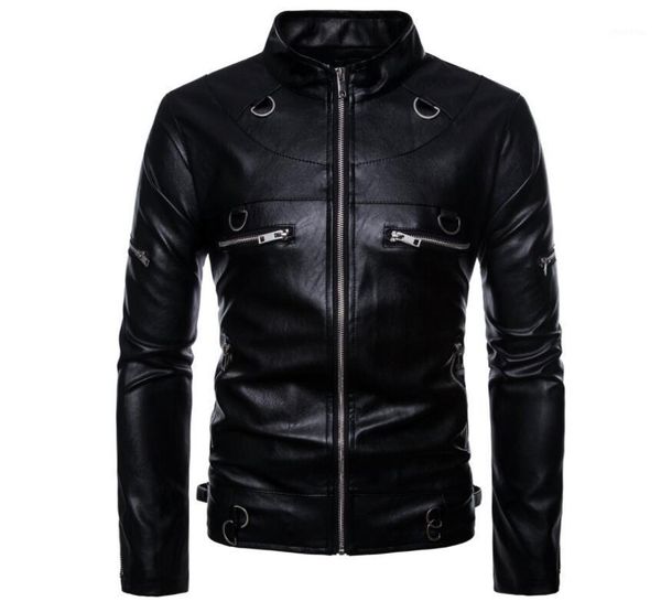 

mens leather jacket slim motorcycle coat jackets clothes personalized stand collar stage street dance rock fashion black 4561