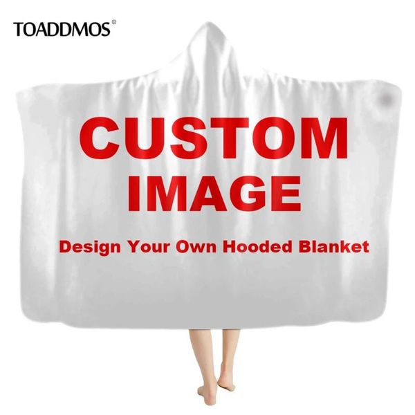 

toaddmos drop shipping/wholesale hooded blanket for kids autumn winter keep warm fleece sofa wearable throw blanket fluffy