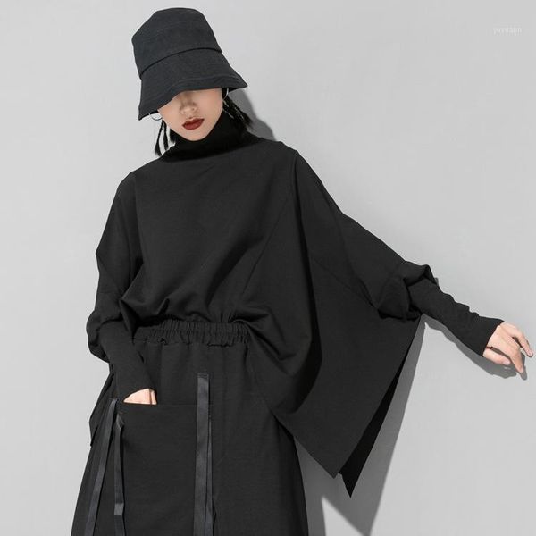 

irregular pullover loose outwear cool ladies long sleeve hoody pure black color casual streetwear clothes for women1