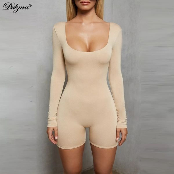 

dulzura women bodysuit long sleeve neckline jumpsuit backless slim shorts clothes autumn winter black clothes fitness y200422, Black;white
