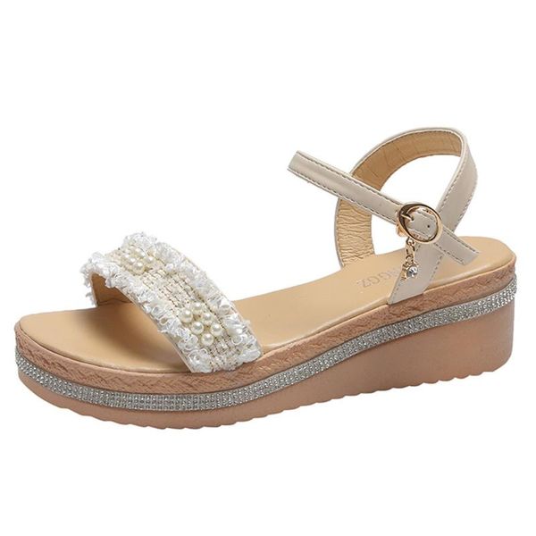 

sagace platform sandals women elegant peep toe party wedding shoes ladies fashion buckle strap wedges heel sandals summer, Black