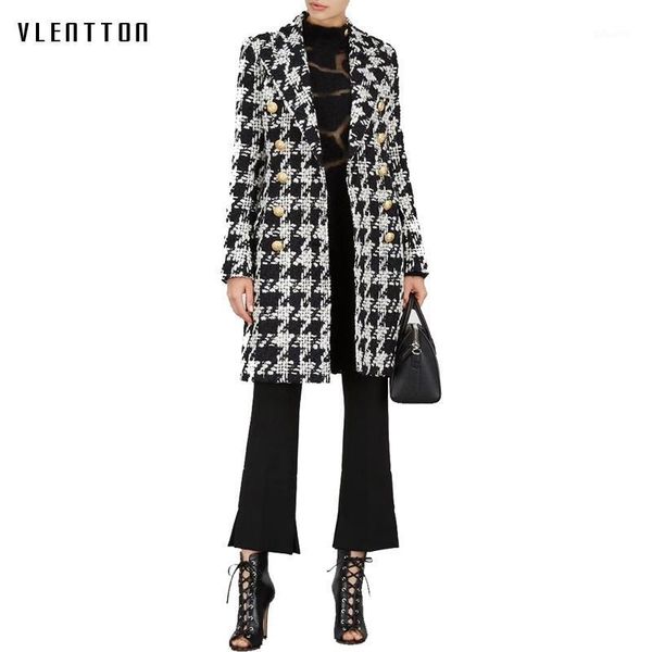 

2020 new autumn winter women trench coat women fashons double breasted wool black white lattice trench coat outerwear1, Tan;black