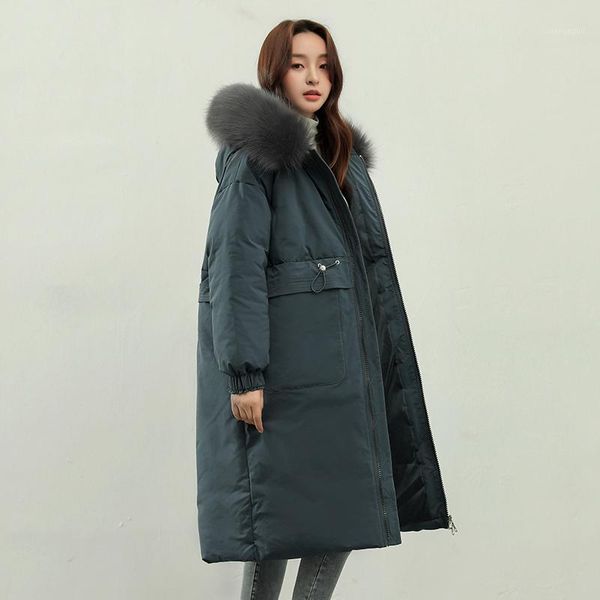 

fur collar hooded long jacket women 2020 winter solid korean style parkas coats loose thick cotton padded casual chaqueta mujer1, Black