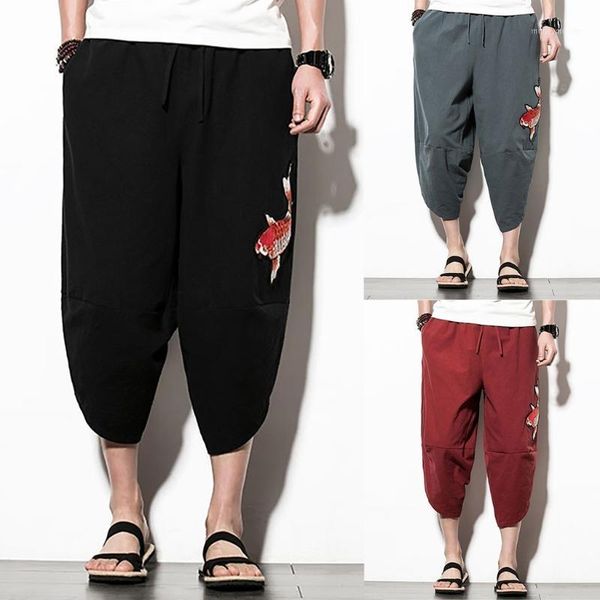 

men joggers sweatpants men's joggers pant men summer embroidery casual pant jogger pants fitness trousers linen loose m-5xl1, Black
