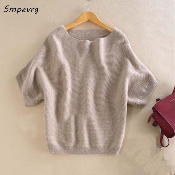 

smpevrg autumn one word collar short-sleeved cashmere sweater women bat sleeve knitted female pullovers woman's woolen sweaters1, White;black