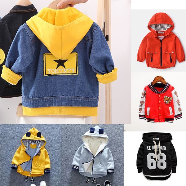 

boy girl denim jackets kids jeans coat children autumn winter outwear clothes boys hooded sport printed letter star jackets 0-6t 201126, Blue;gray