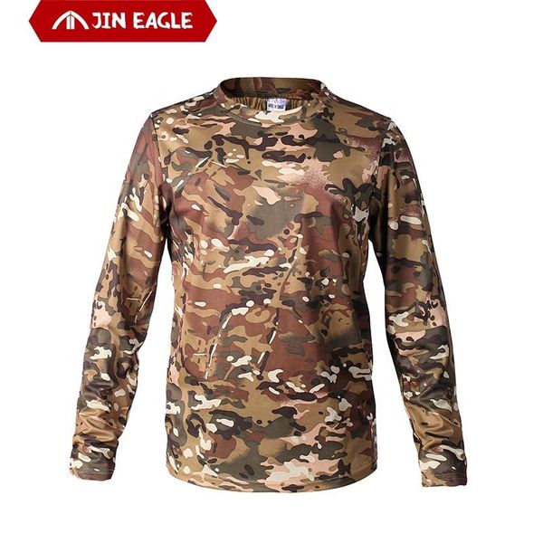 

men long sleeve t-shirt camouflage quick dry round neck tactical t shrit camping hunting hiking sport breathable shirt, Gray;blue