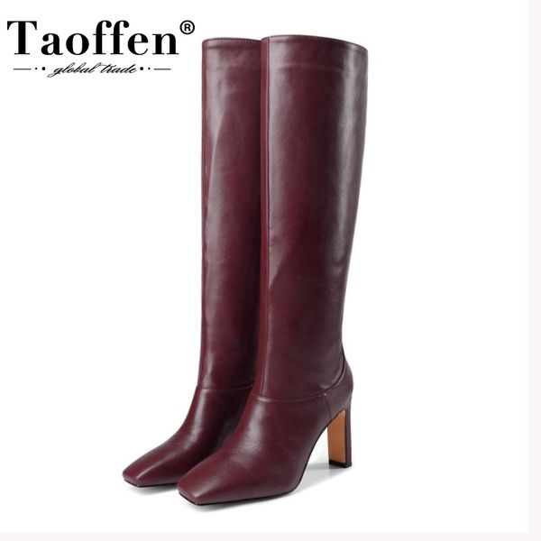 

taoffen women knee boots pointed toe high heel winter shoes woman fashion long boot daily office lady footwear size 34-43 lj201130, Black