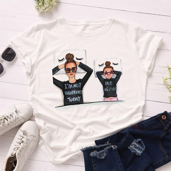 

women 2021 cartoon momlife mom mother girl print mother lady t shirts t shirt ladies womens graphic female tees, White