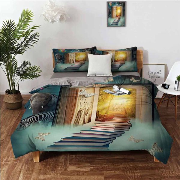 

upstairs to magic book forest with balloon zebra animal butterfliesbedding 3-piece set